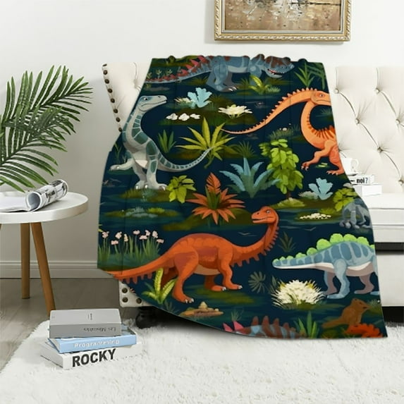ONETECH Cartoon Jungle Dinosaur Blanket Fashion Throw Blanket for Couch, Lightweight Warm Plush Blanket Super Soft Fuzzy Throws, Home Decor Flannel Blanket for Sofa Bed Office