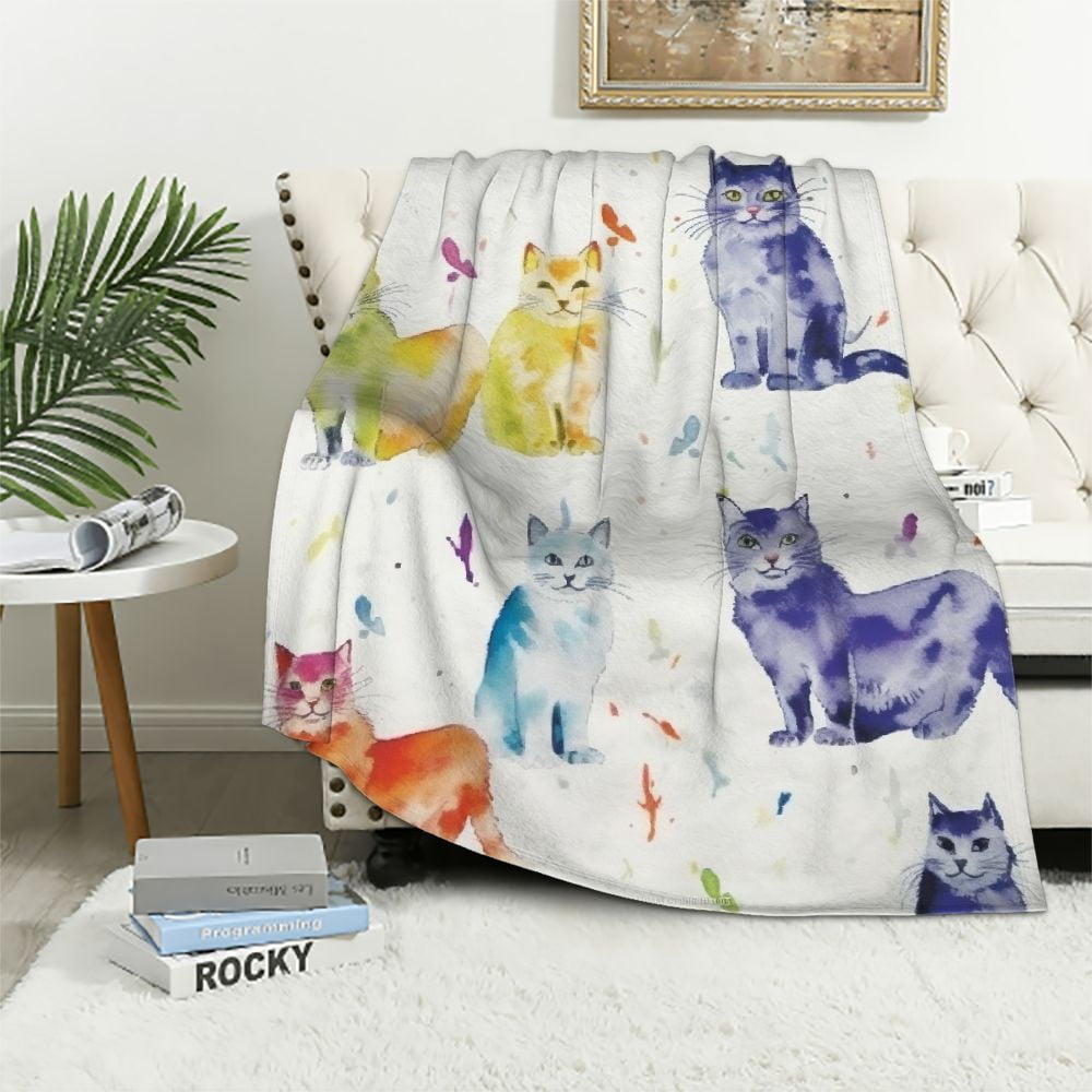 Cat Blanket Twin Size Cute Animals Pet Throws for Kids Girls