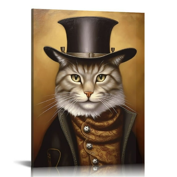 ONETECH  Cat Dressed Cowboy Wall Art Cute Pet Decor Animal Canvas Print Vintage Painting Canvas Cat Lover Wall Decor for Living Room Bathroom Bedroom Home