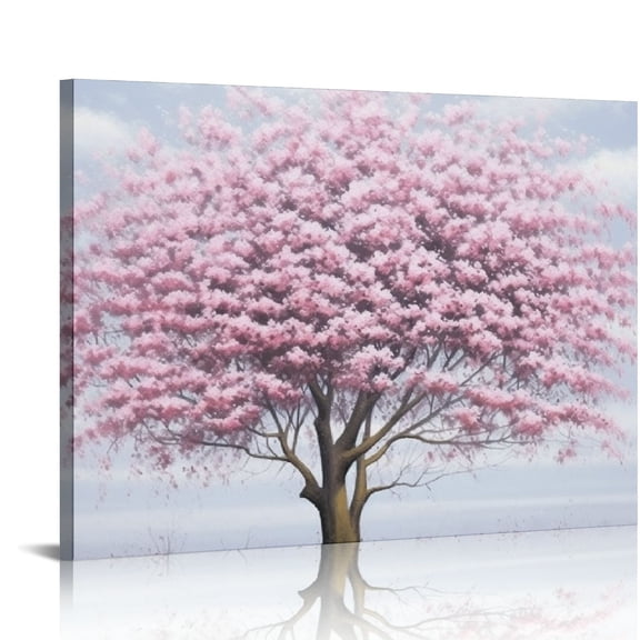 ONETECH Cherry Blossom Canvas Wall Art: Sliver Canvas Abstract Pink Flowers Cherry Blossom Tree Paintings for Wall for Girl Living Room Framed Easy to Hang