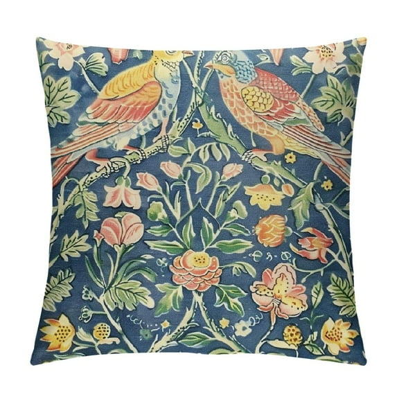 FUMJ Chinoiserie Blue Sage Green Teal Pillow Cover Colorful Floral Bird Red Strawberry Pillow Cases Vintage Flower Throw Pillowcases Home Decor for Couch Patio Sofa Porch