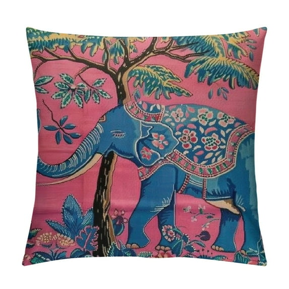 ONETECH Chinoiserie Chic Asian Pillow Covers Pink with Elephant Tree Flower Home Decor Pillow Covers Chinoiserie Hot Pink Animal Floral Throw Pillow Covers for Car Chair Sofa