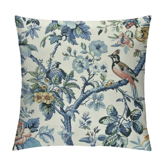 ONETECH Chinoiserie Pillow Covers Blue and White Outdoor Pillows Birds Flowers Throw Square Cushion Cover Decor for Bedroom Couch Bed Living Room Sofa Chair