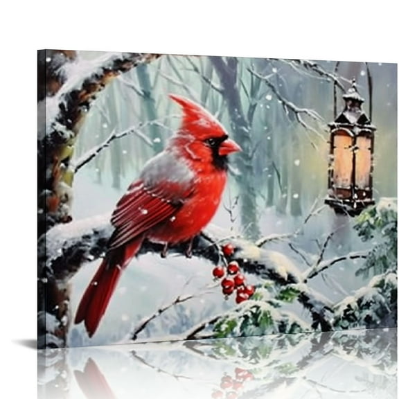 ONETECH  Christmas Cardinal Wall Art - Red Bird Canvas Print for Holiday Decor - Ready to Hang Painting