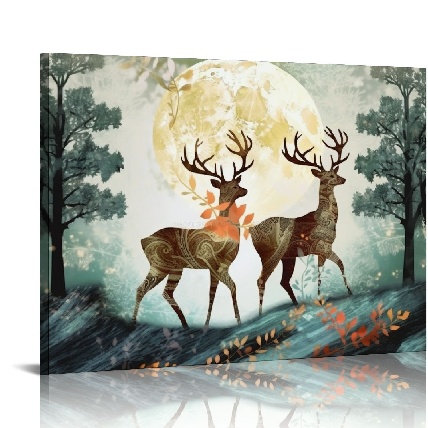 ONETECH Christmas Deer Wall Art Christmas Wall Decor Living Room Elk ...