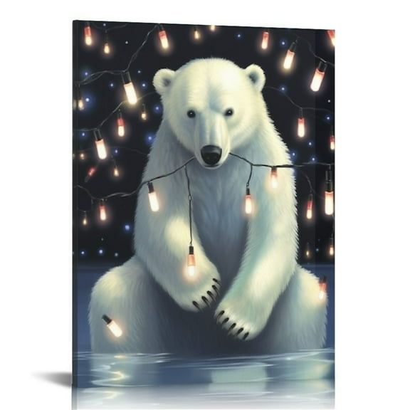 ONETECH Christmas Polar Bear Canvas Wall Art Christmas Wall Decor Aesthetic Picture Vintage Painting Decor For Bedroom Bathroom Office Cafe Poster Decor 12x16 in