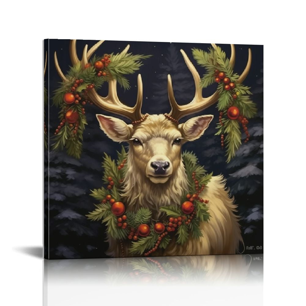ONETECH Christmas Reindeer Wall Art Christmas Tree Canvas Pictures ...