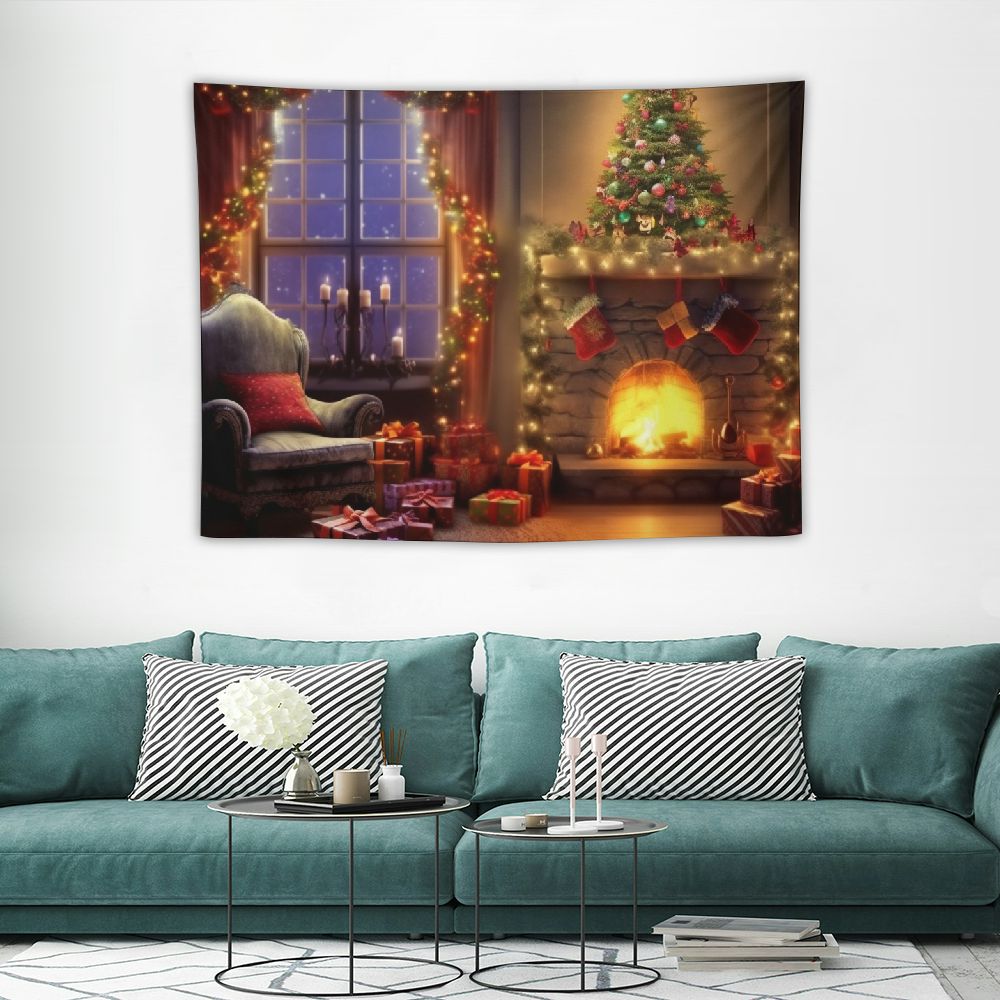 Christmas Tapestry, Christmas Tree Wall Tapestry Winter Christmas Fireplace Tapestry