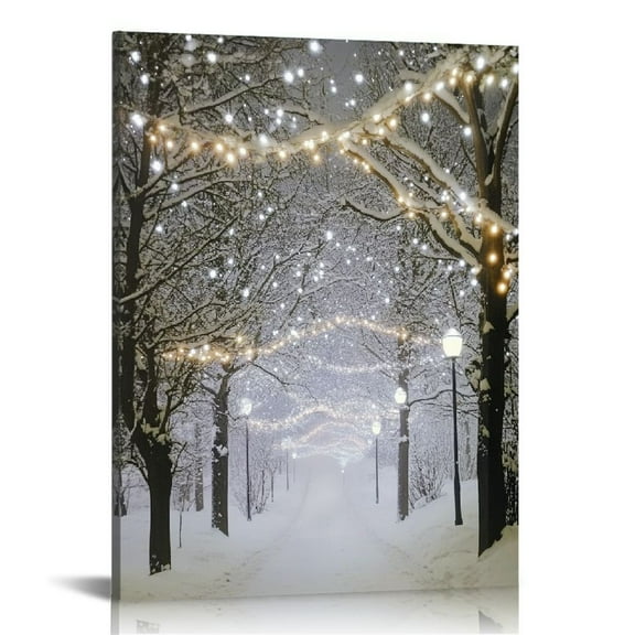 ONETECH Christmas Wall Canvas Art Home Decor, Light Up Battery Operated Snowy Winter Scene, Winter Path 16x20 in
