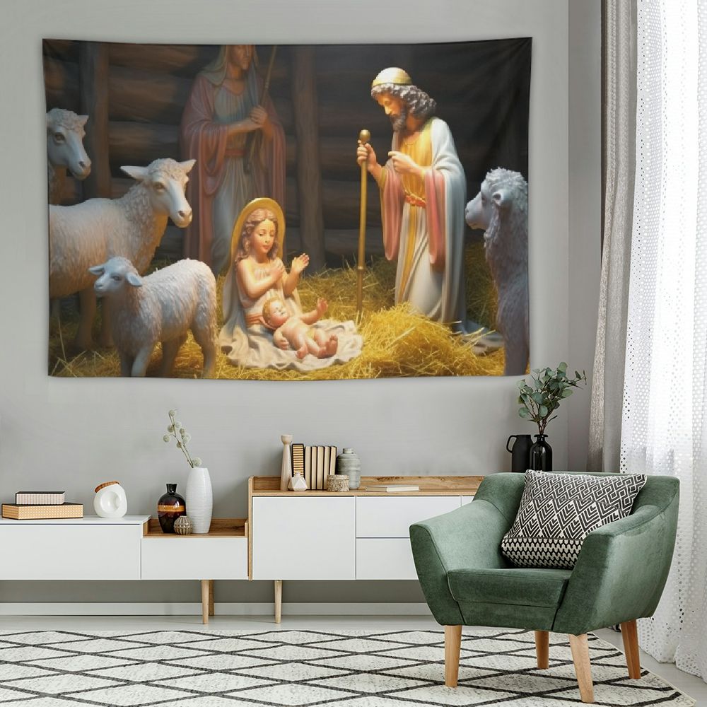 Chritmas Nativity Scene Tapestry 80x60 Inch Manger Scene Birth