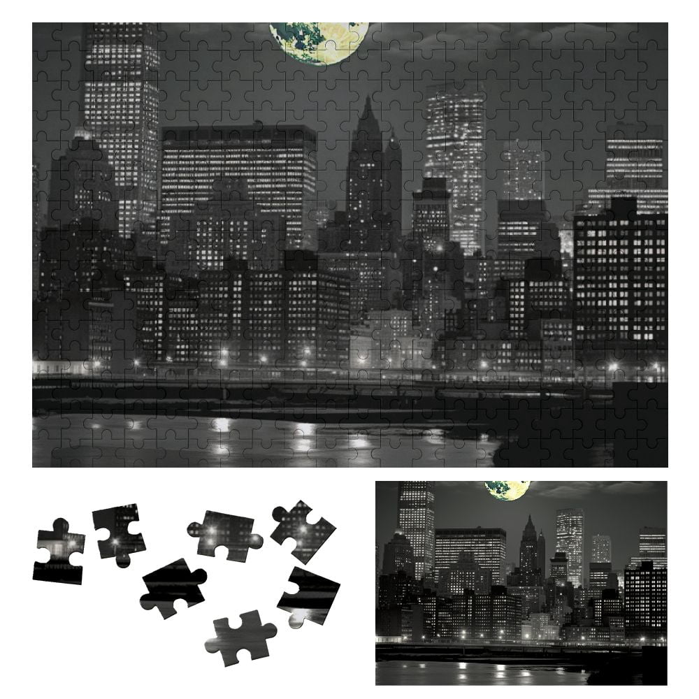 ONETECH City Skyline Full Moon Night Wooden Jigsaw Puzzle for Adults ...