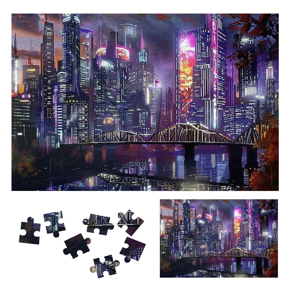 ONETECH Cityscape Bridge River Wooden Jigsaw Puzzle for Adults and Kids ...