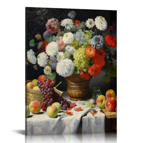 ONETECH Claude Monet Canvas Wall Art - Still Life with Flowers and Fruit Print Poster - Famous Artwork Fine Art Oil Painting Reproductions for Home Decor - Monet Poster Vintage Picture 16\x20\