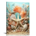 thumbnail image 1 of FUMJ Coastal Beach Canvas Wall Art Starfish Anchor Conch Picture Print on  Background Nautical Sea Theme Painting Artwork for Bathroom Bedroom Decoration Stretched and Framed Ready to Hang, 1 of 4