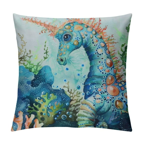 FUMJ Coastal Ocean Pillow Covers Sea Turtles Seahorse Decorative Throw Pillow Cases- Watercolor Marine Animals Double Sided Square Cushion Covers for Sofa Couch Bed Car