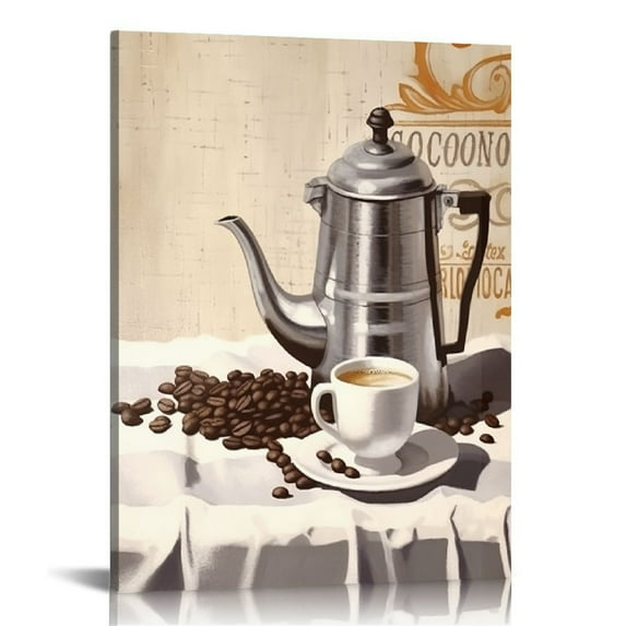 ONETECH Coffee Wall Art Coffee Bean Coffee Cup Pictures Wall Decor Rustic Kitchen Coffee Painting Canvas Prints Coffee Time Artwork Modern Home Decor Framed for Kitchen Dining Room Cafe Office