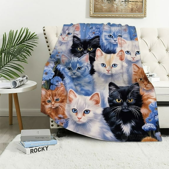 ONETECH  Collage Kitten Blanket for Bed, Throw Blanket for Unisex and Kids - Super Soft Plush Cat Blankets for Cat Lovers Cats Print Throws Blankets - Queen Size Blanket
