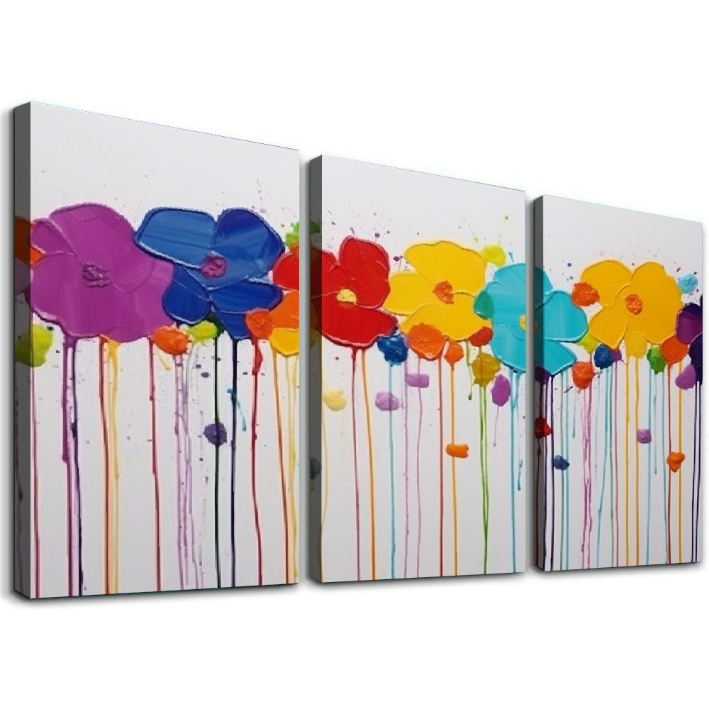 ONETECH Cololful Flower Painting - Abstract Floral Canvas Wall Art ...