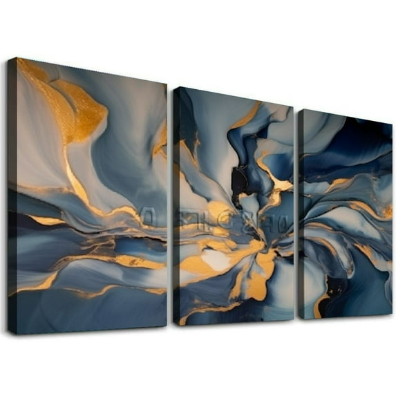 ONETECH Color block Abstract Marble Grain Pictures Canvas Wall Art for Living room Bedroom Wall Decor,Smart Line Wall Art Print Paitnings for home Decor,Morden Artwork Full of 12''x16''X3 Panels