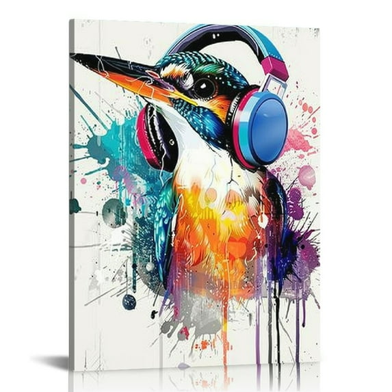 ONETECH Colorful Animal Wall Art Funny Canvas Prints Pictures Nursery Room Decor Cartoon Penguin Paintings Artwork for Bedroom Bathrooom Home Decoration 16x20 in