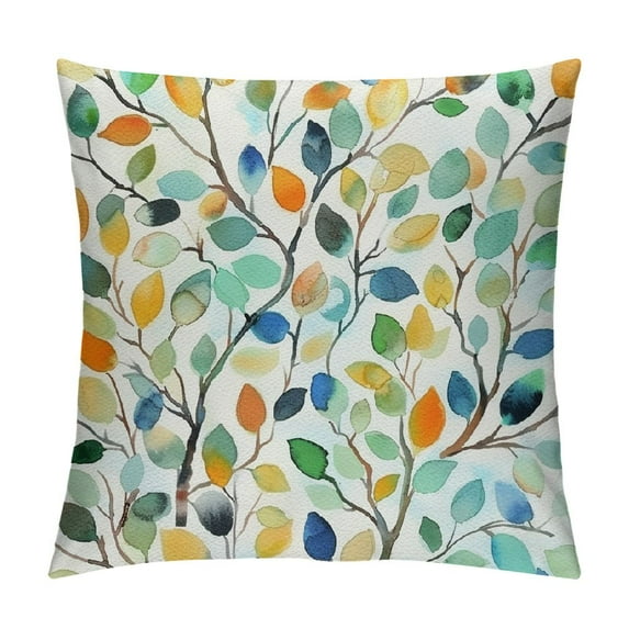 ONETECH Colorful Floral Decorative Pillow Cover, Abstract Watercolor Leaves Boho Throw Pillows Outdoor Leaf Decorative Cushion Case Boho Decorations for Home Couch Sofa