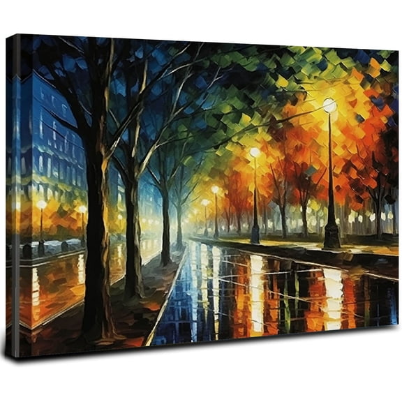 ONETECH Colorful Landscape Painting Wall Art Canvas Paintings Abstract Texture Rainbow Trees with Walking Pictures Living Room Bedroom Artwork 16x12inch