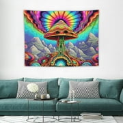 ONETECH Cool Alien Tapestry, Trippy Funny Psychedelic Mushroom UFO Fantasy Tapestry Wall Hanging UV Reactive Aesthetic Tapestry Hippie Poster Blanket for Bedroom Living Room