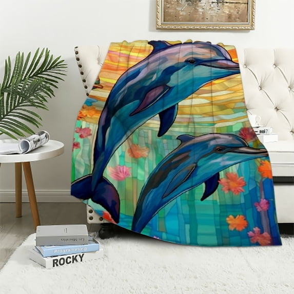 FUMJ - Couple Dolphin Blanket Valentines Day Blanket Soft Throw Blanket and Sherpa Blanket Warm Lightweight, Couples Gift Ideas