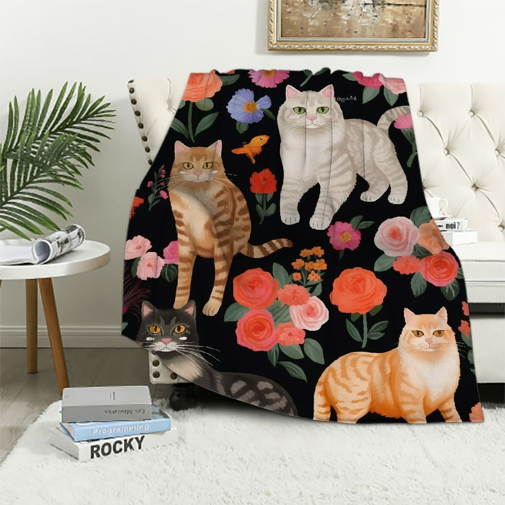 Cute Cat Blanket for Girls Women,Cartoon Kawaii Cats with