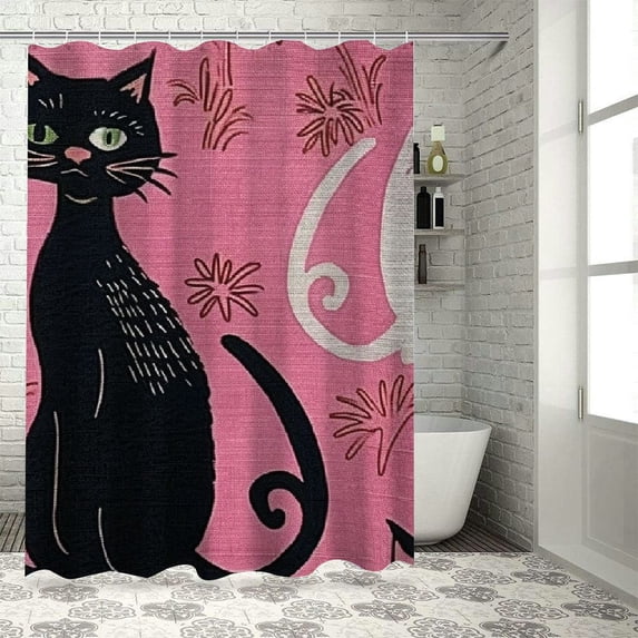 ONETECH Cute Cat Shower Curtain Multiple Sizes 100% Polyester Fiber Home Bathtubs Bathroom Decoration Mother's Day Durable and Washable with Hooks 36x72