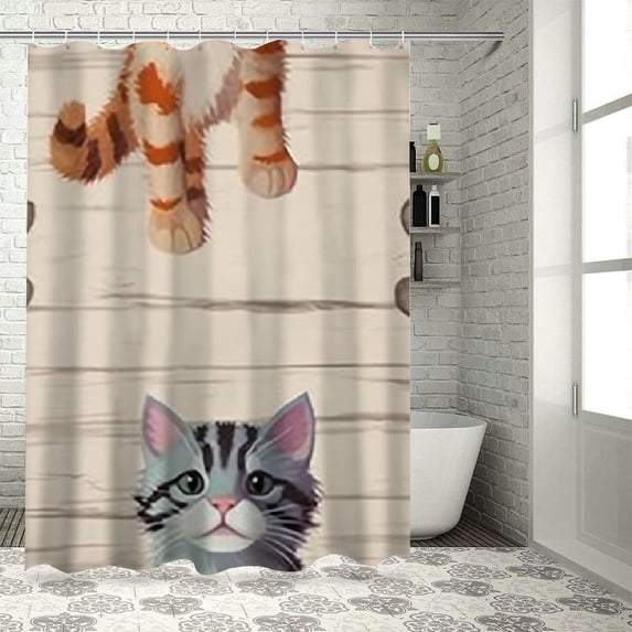 ONETECH Cute Cat Shower Curtain Set - Multiple Sizes, 100% Polyester Fiber, Mother's Day Bathroom Decor with Hooks 69x72