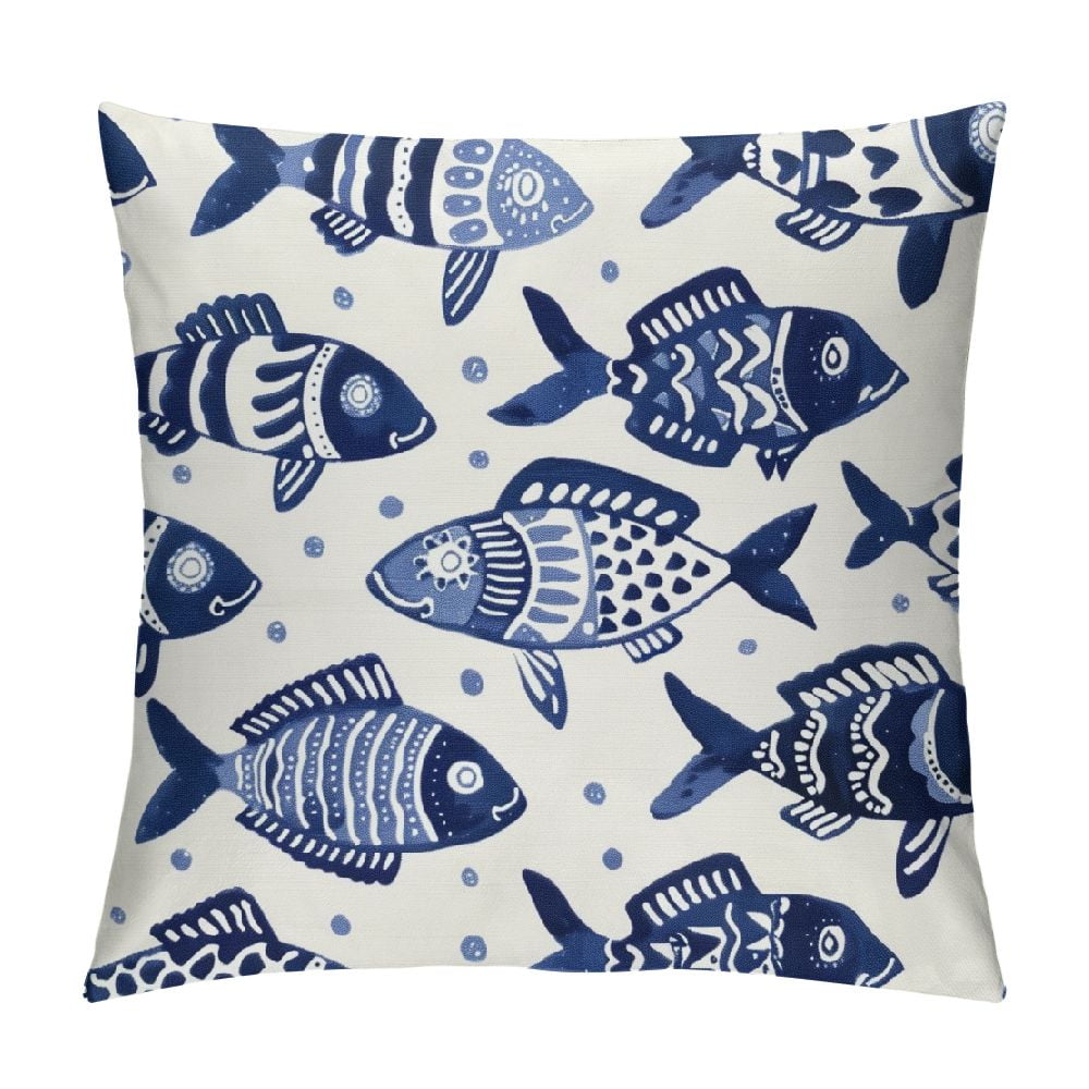 Cute Fish Pillow Cases Marine Water Sea Life Fishes Blue Pillow