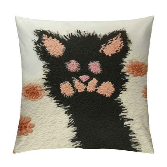 ONETECH Cute Tufted Throw Pillow Case Soft Cat Paw Decorative Aesthetic Pillowcase Cushion Case with Tassels for Couch Sofa Bed Bedroom Living Room, Black
