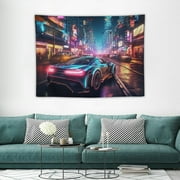 ONETECH Cyberpunk Skull Tapestry Wall Hanging, Japanese Futuristic City Car Poster Decor for Bedroom, Anime Skeleton Cool Astronaut Punk Neon Tapestry for Men Girl Dorm Living Room