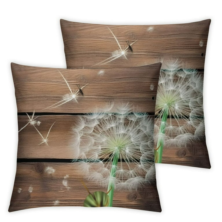 ONETECH Dandelion Floral Double Sides Print Pillow Cover 2 Pack Vintage Brown Green Wood Throw Pillow Case Cover for Sofa Couch Dreamy Butterfly Rustic Farmhouse Cushion Cover Room 12x12in Walmart