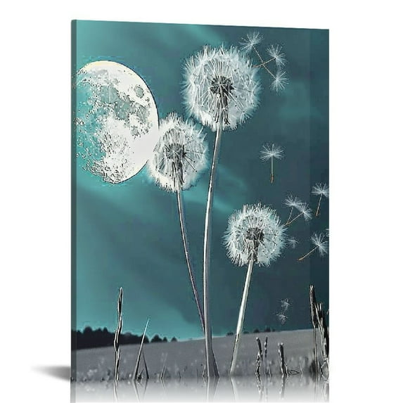 ONETECH Dandelion wall art Bathroom Decor Wall Art Canvas Print for Living Room White Flower Flora Home Bedroom Decoration Modern Framed Artwork Decor 16x20 in