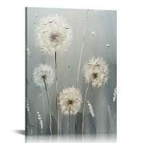 ONETECH Dandelions Wall Art Canvas Flower Plant Picture Print Abstract Green Flower Living Room Decor Frame 12x16 in