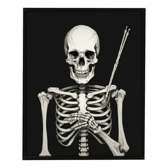 ONETECH Dark and Moody Halloween Wall Art-Still Life Painting Skeleton Posters For Room Decor-Canvas Frame Prints for Home Living Bathroom Halloween Decorations12x16in