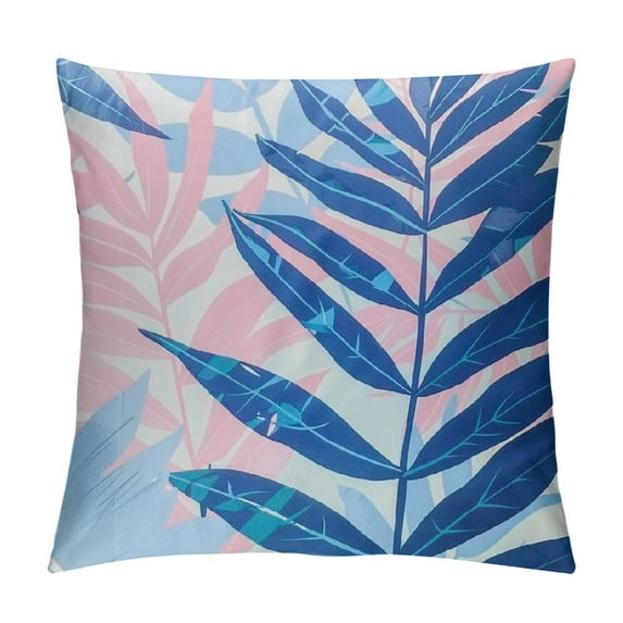 ONETECH Decorative Outdoor Throw Pillow Covers Patio Pillow Cases Natural Leaves Pattern Spring Square Cushion , Pink&Blue