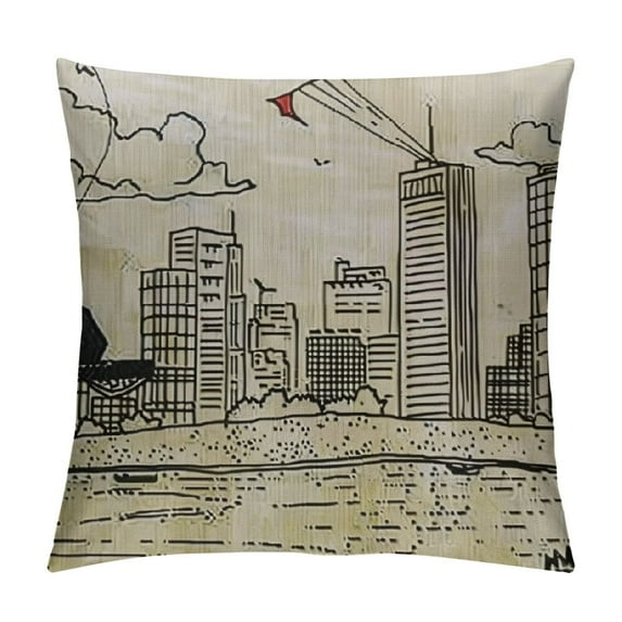 ONETECH Decorative Throw Pillow Cover Park Graphic White Bench Parks Scene Hand Outdoor Lumbar Pillow Cover for Sofa Couch Bed