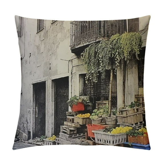 ONETECH Decorative Throw Pillow Covers Soft Square City Napoli Naples Italy Old Streets Small Artistic Vintage Italian Market Architecture Backstreet Pillowcase Cushion Cover for Couch Chair Bed