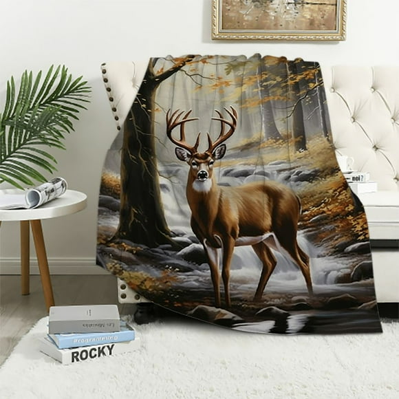 ONETECH Deer Camo Throw Blanket Cozy Plush Camouflage Hunting Forest Flannel Fleece Ultra Soft Blankets Unisex Lightweight Fuzzy Party Blanket Gifts for Adult Men Bed Couch Sofa Kids