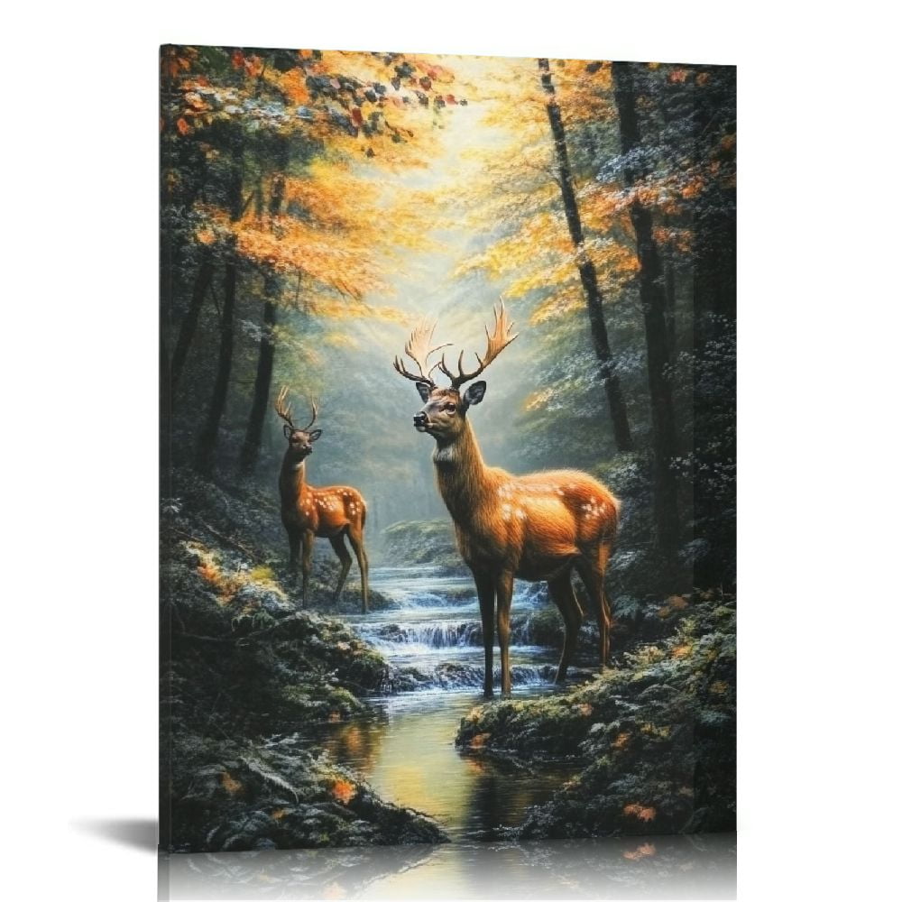 ONETECH Deer Canvas Wall Art Fall Pictures Wall Decor Wildlife Animal ...