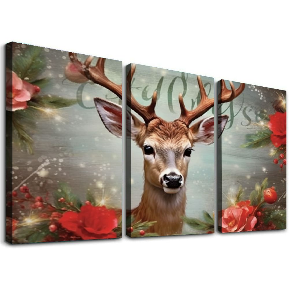 ONETECH Deer Wall Art Deer Pictures Wall Decor Farmhouse Rustic Deer ...
