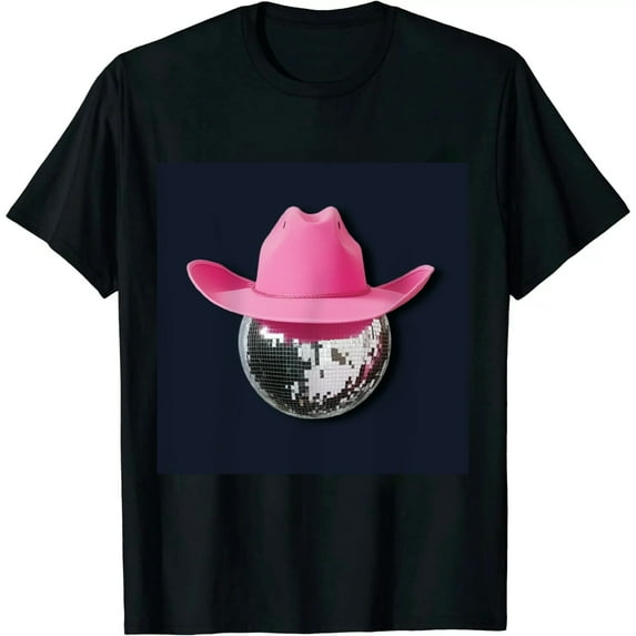 ONETECH Disco Ball Wearing Pink Cowboy Hat Club Retro T-Shirt