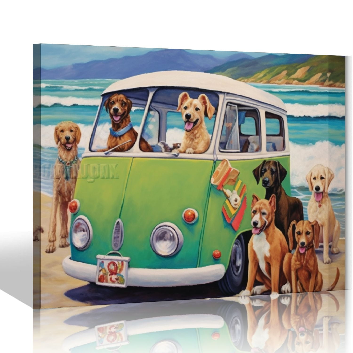 ONETECH Dogs Driving Retro Van Summer Beach Trip, Designed by CR