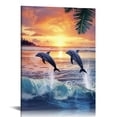 thumbnail image 1 of ONETECH Dolphin Bathroom Wall Art Coastal Beach Ocean Pictures Wall Decor Inhale Exhale Bathroom Palm Canvas Prints Framed Modern Painting Artwork for Bedroom Living Room Office, 1 of 5