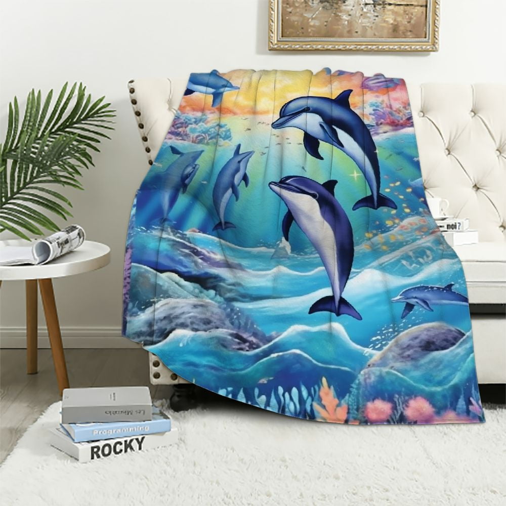 Dolphin Ball Pattern Print Hooded Blanket
