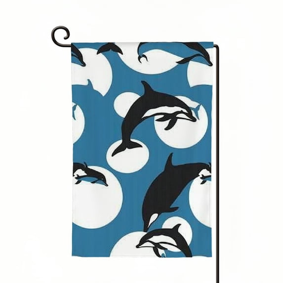 ONETECH Dolphins Ocean Circles Garden Flag 12x18in Decorations Burlap Yard Flag White
