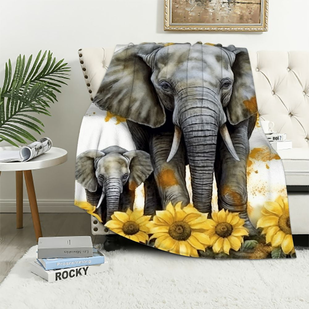 Earthy Sunflower Elephant Quilted Blanket NCU0TH732